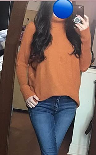 Poetsky Womens Long Sleeve Turtleneck Sweaters Oversized Knit Loose Asymmetrical Hem Pullover Tunic Tops4