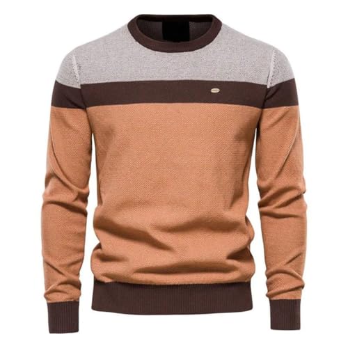 Men Striped Round Neck Slim Fit Sweater Patchwork Pullover Casual Warmwear for Cold Days2