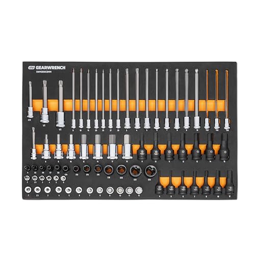 GEARWRENCH 74 Piece 1/4”, 3/8”, 1/2” Drive Metric Bit Socket Set in Foam Storage Tray - GWMSBSKCBMM