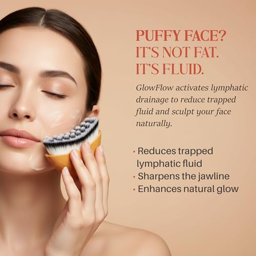 Image of GlowFlow Lymphatic Sculpt Face Brush - Anti-Puffing Tool for Jawline Contouring,Facial Drainage & Natural Face Lift. Travel friendly transparent case included.