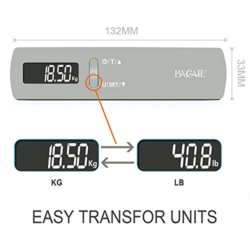 Bagail Digital Luggage Scale, 110Lbs Hanging Baggage Scale With Backlit Lcd Display, Portable Suitcase Weighing Scale, Travel Luggage Weight Scale With Hook, Strong Straps For Travelers Grey #TOP3