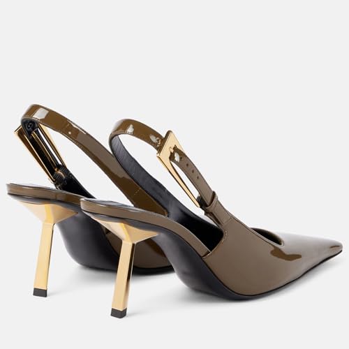 THESHY Women's Slingback Stiletto High Heels Square Toe Metal Buckle Pumps Backless Patent Leather 3IN Fashion Dress Shoes for Women by THESHY - Used condition - Image 4