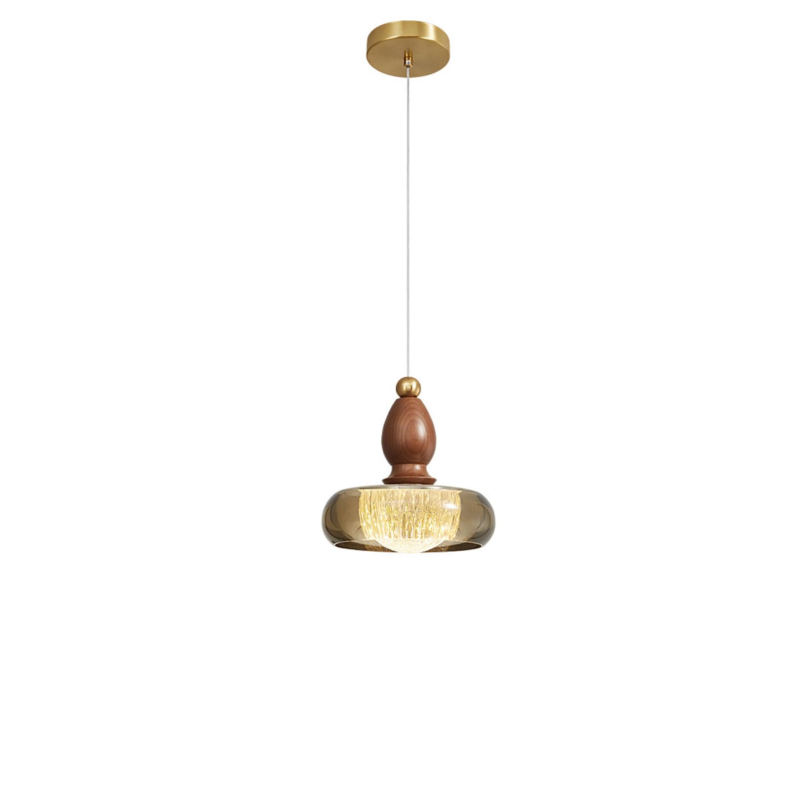 RSZCSMO 7.87in Acrylic Pendant Light White Ash Wood Body Round Bedside Hanging Lamp Dining Table, Café, Study Lighting Fixture