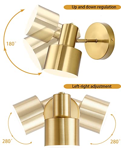 Hetolod Gold Wall Sconces Modern Wall Light Fixtures,Industrial Vintage E26 Wall Lamp Fixture Brass Adjustable Wall Lights，Bedside Lamp Bathroom Vanity Lights #TOP2
