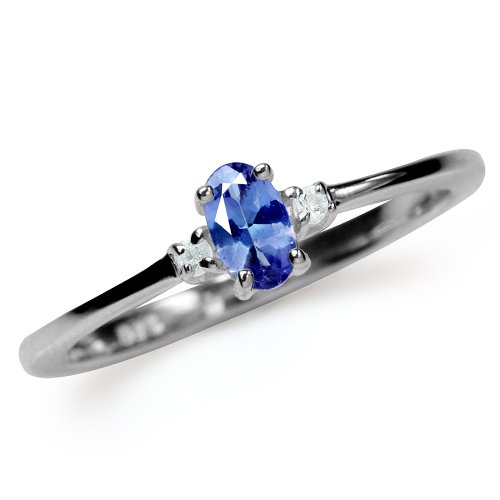 Silvershake Ultra Petite Genuine Violet Tanzanite and White Topaz 925 Sterling Silver Promise Ring December Gemstone Birthstone Jewelry for Women Size 8