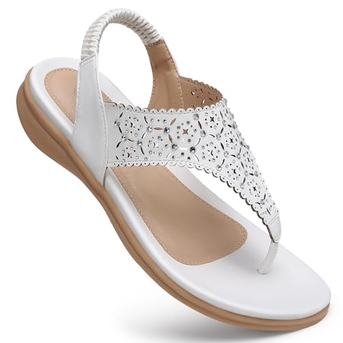 SHIBEVER Flat Sandals For Women Dressy: Comfortable Summer - Soft Rhinestone Flats Sandal