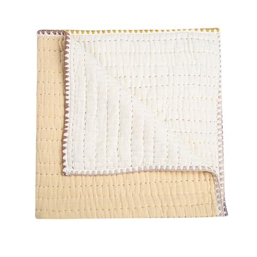 Image of Crane Baby Blanket, 36” x 36”, Soft Cotton Quilted Nursery Blanket for Boys and Girls, Light Yellow