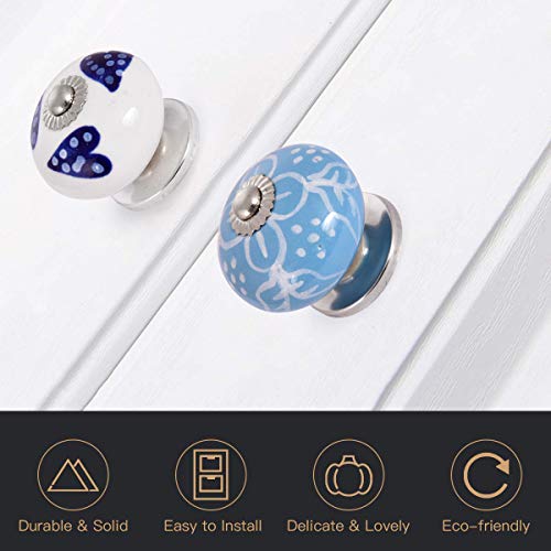 Image of Craft Trade Ceramic Drawer Knobs Set of 10 - Blue Floral Design Cabinet Handles for Kitchen Cabinet Wardrobe Cupboard & Dresser Decorative Drawer Pulls