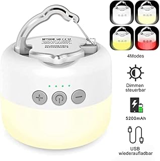 YFW Camping Lights, LED Rechargeable Camping Lantern with 5200 mAh, 4 Light Modes & Stepless Dimming & Water Resistant Camping Lamp with Magnet for Emergency, Fishing, Power Cuts