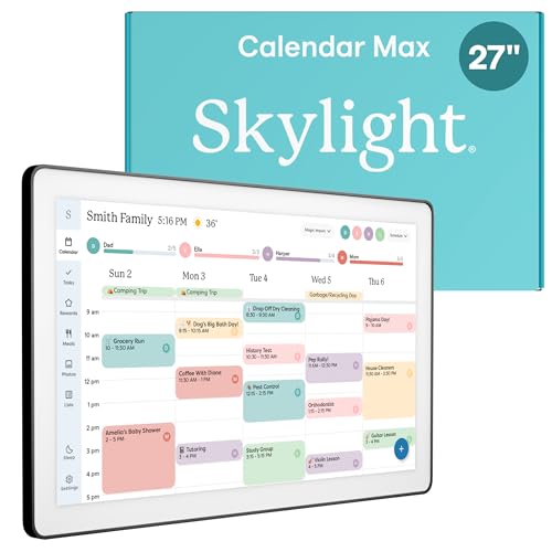 Skylight Calendar Max: 27-Inch Smart Digital Calendar & Chore Chart, Family Organizer with Interactive Touchscreen Display – Wall Mountable in Portrait or Landscape, Charcoal Shadowbox Frame