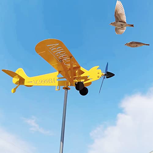 Sfaft Airplane Weathervane，Piper J3 Cub Airplane Wind Spinner Metal Airplane Weathervane, Easy To Install In The Garden, Patio, Roof, Lawn Gifts For Flight Lovers (Airplane Weathervane[Small]) #TOP2