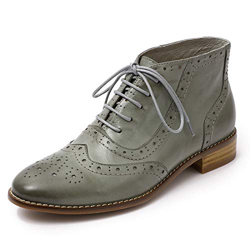 Image of Mona flying Women's Leather Brogue Ankle Boots Low Heel Oxford Booties