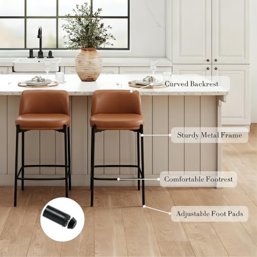 Image of 26 Inch Counter Height Bar Stools Set of 3, Modern Barstools, Brown