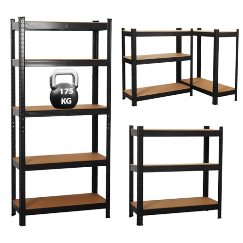 Garage Shelving Units 5 Tier Shelving Unit Garage Shelves Storage Shelf Heavy Duty Shed Storage Racking Shelf Metal Boltless for Warehouse Workshop Office (Black 70X30X150)