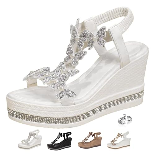 Sandales compensées confortables contre les douleurs aux pieds strass blanc 40