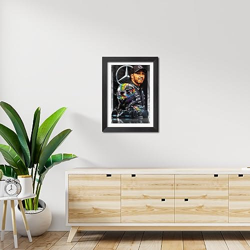 Image of TenorArts Lewis Hamilton Poster F1 Driver Poster Formula One Photo Frame Painting with Matt Finish Dark Black Texture (12 inches x 9inches)