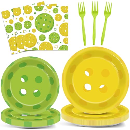 OBUSATT 96Pcs Pickleball Party Decorations Pickleball Birthday Party Plates and Napkins Supplies Disposable Dessert Tableware for Pickle Ball Birthday Baby Shower Serve 24, colourful
