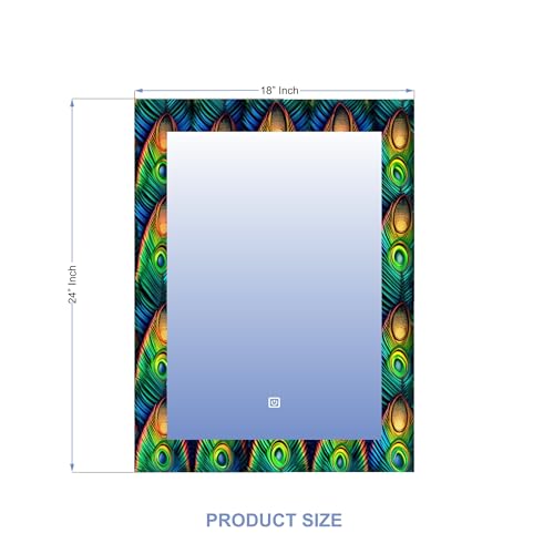Image of NEVEX 18x24 Inch Smart LED Mirror - Rectangular Glass with UV Print Design, Touch Sensor & 3 Light Modes (Warm White, Cool White & Natural White)
