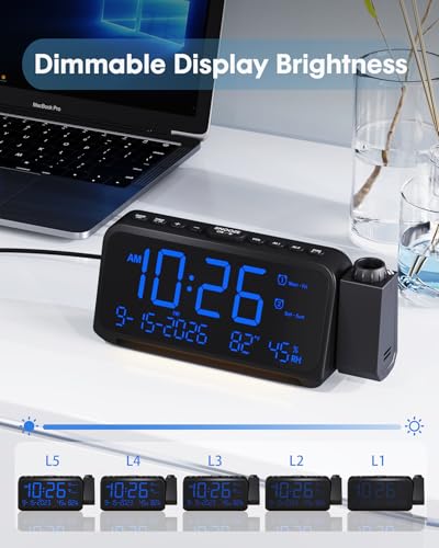 Roxicosly Projection Alarm Clock for Bedroom Ceiling, 118 dB Super Loud for Heavy Sleepers, 6.7" Large Digital Dimmable Display with Day Date Indoor Temp Humidity, Dual Alarms Adjustable Volume - Image 4