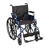 Drive Medical Blue Streak Lightweight Wheelchair - Portable Folding Mobility Aid - Swing-Away Footrests - Desk Arms - Durable Steel Frame - Easy Transport & Storage - 18-Inch Seat