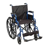 Drive Medical Blue Streak Lightweight Wheelchair - Portable Folding Mobility Aid - Swing-Away Footrests - Desk Arms - Durable Steel Frame - Easy Transport & Storage - 18-Inch Seat