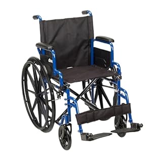Drive Medical Blue Streak Lightweight Wheelchair - Portable Folding Mobility Aid - Swing-Away Footrests - Desk Arms - Durable Steel Frame - Easy Transport & Storage - 18-Inch Seat