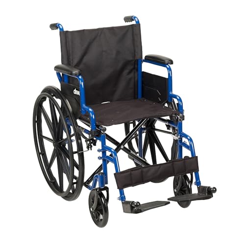 Drive Medical Single Axle Blue Streak Wheelchair, Flip Back Desk Arm, Swing Away Footrests, 18", 1 Count by Drive Medical - Used condition - CA$212.04