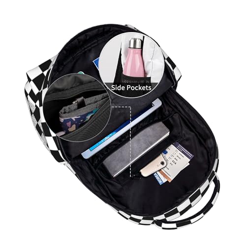 Colorful Multi Pocket Backpack Set School Bookbag with Lunch Bag Lightweight Pencil Case Pouch Bag (Checkered, One Size)4