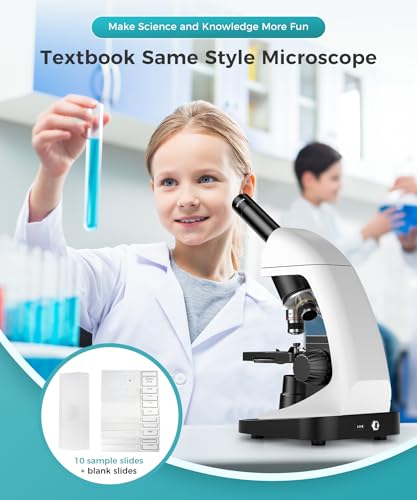Image of Monocular Biological Compound Microscope, 2000X High Magnification, Universal for Adults, Students & Kids, Professional Lab Teaching Instrument with Phone Adapter,Complete Slides Set,Black