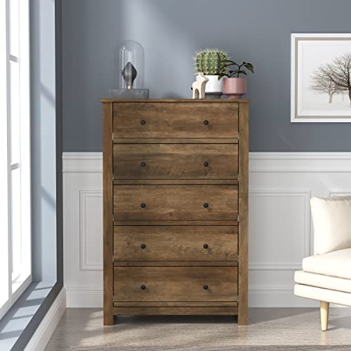Galano Genoa 5 Drawer Dresser - Chest Of Drawers For Bedroom - Clothes Storage - Drawer And Closet Organizer - Drawer Glides - Easy Assembly - Knotty Oak #TOP1