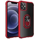 AFARER Compatible with iPhone XR Case Military-Grade Crystal Clear Series Anti-Fall Designed with Hard Shell 360° Rotating Magnetic Metal Ring Car Kickstand Protective Back Cover Phone Case- Red