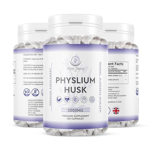 Physlium Husk 5000mg Capsules - Vegan (120 Count)