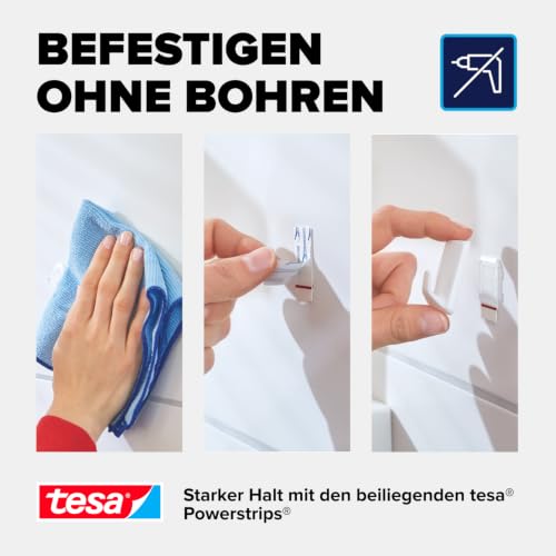 Foto von tesa Powerstrips Haken Small ECKIG - Weiß - 1 kg Halteleistung