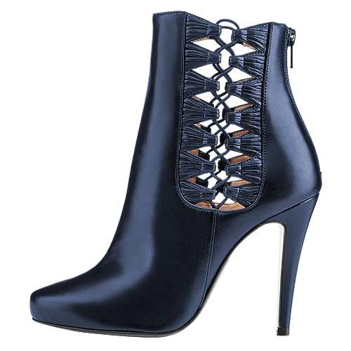 FSJ Women Cutout Ankle Boots Stiletto Heel Hollow Out Pointed Toe Pumps Bootie Back Zipper Matte Leather Unique Lady Dress Shoes Size 4-16 US2