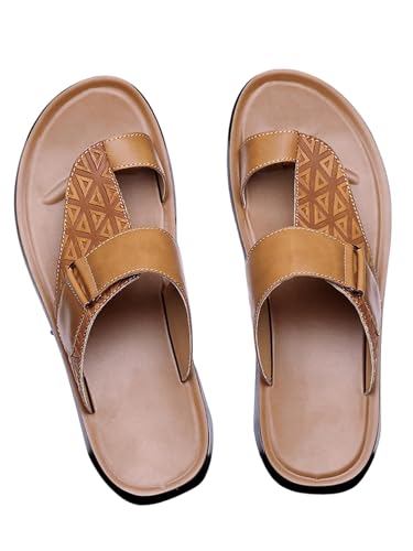 Image of GORGLITTER Men's Leather Sandals Slide Beach Outdoor Round Flip Flops Slip On Slippers