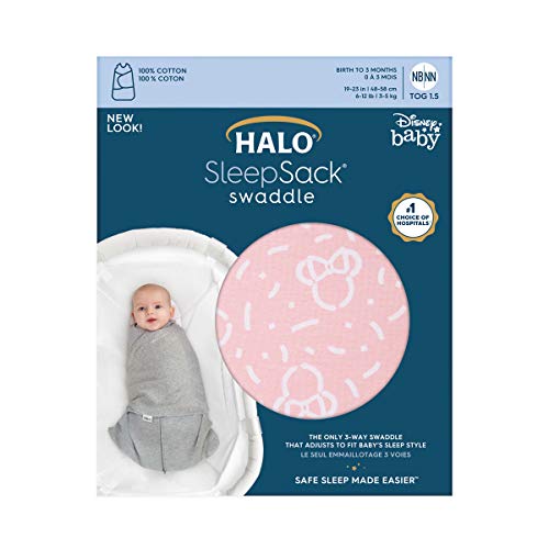 Halo 100% Cotton Sleepsack Swaddle, 3-Way Adjustable Wearable Blanket, Tog 1.5, Newborn, Confetti Minnie Pink Bundle #TOP3