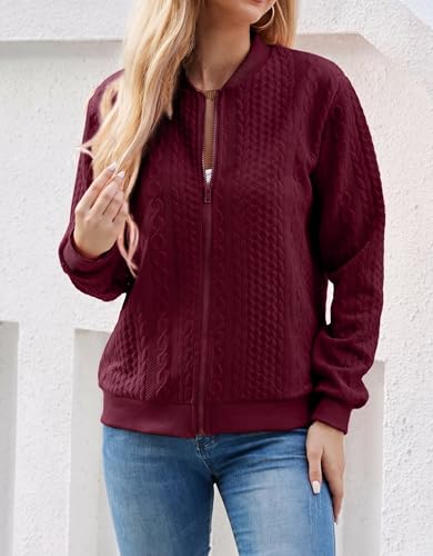 Image of WROLEM Women's Zip Up Cardigan Sweater Cable Hoodies Long Sleeve Jacket Outfits Crewneck Casual Coat
