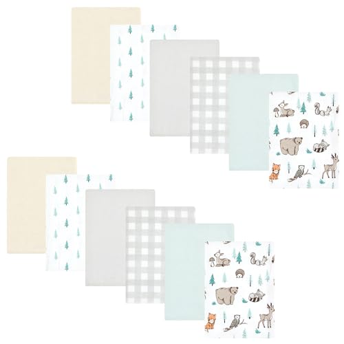 Image of Hudson Baby Unisex Baby Cotton Flannel Burp Cloths Bundle, Neutral Woodland Pals, One Size