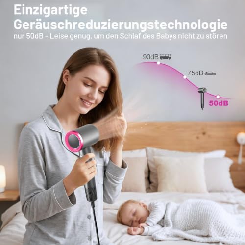 Ionen-Haartrockner 110000 U/min, leise 50dB, 4 Heiz- & 2 Stufen – Ansicht 4