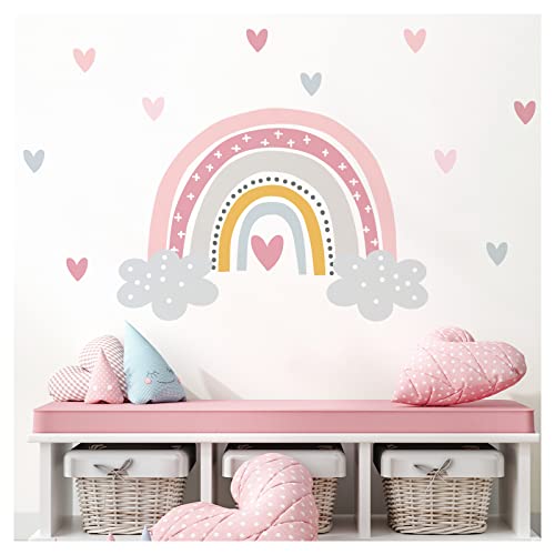 Little Deco Wandaufkleber Regenbogen mit Herzen I 56 x 38 cm (BxH) I Wolken Wandsticker Wandtattoo Mädchen Kinderzimmer Deko Bilder Sticker Aufkleber DL479