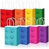 Sabary 48 Pieces Building Block Party Favor Gift Bags, 8 colors Bricks Candy Treat Paper Bags, Building Block Gift Goodie Bags with Handle for Birthday Party Baby Shower Decoration Supplies