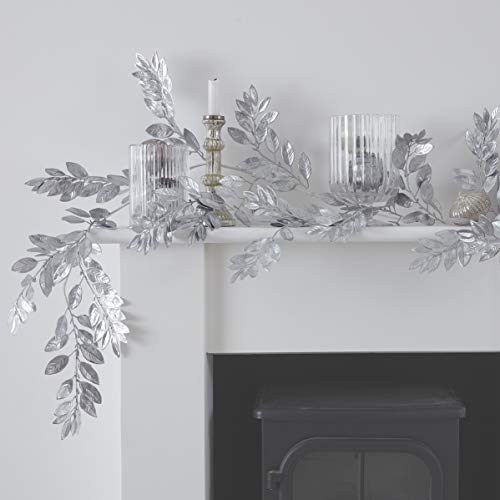 Image of Ginger Ray Silver Foliage Christmas Decoration Garland 1.75m - Silver Glitter