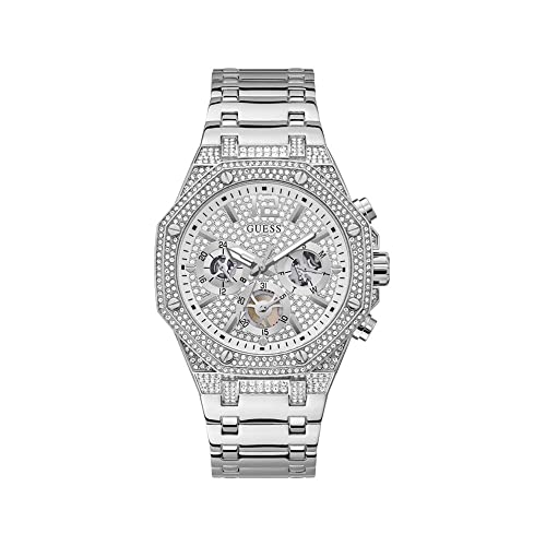 Image of GUESS Momentum Analog Watch for man with Silver Round Dial & Silver Stainless Steel Bracelet Band Water Resistant Men's Wrist Watches - GW0419G1