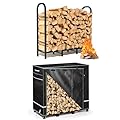 GREENER 4FT Firewood Rack with Cover & 600D Oxford Fabric Waterproof Wood Rack Cover Black & Gray