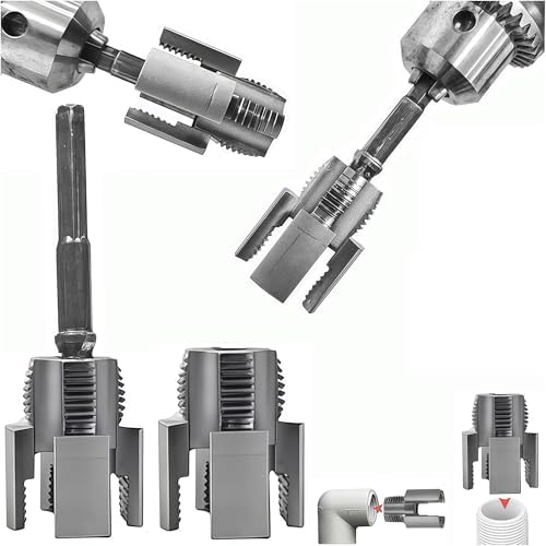 Pipe Threading Tool Dual-Function Internal & External Thread Cutting Tool with 1/2″, 3/4″ Dies, Electric Drill Compatible for Home Repair (2pcs)