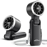 WHATOOK Handheld Fan Rechargeable：5 Gear High Speed Portable Fans Mini Hand Fan with LED Display, 180° Adjustable Battery Operated Foldable Desk Desktop Fans for Home Office Bedroom Outdoor Black