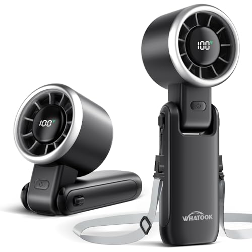 WHATOOK Hand Held Fan Rechargeable Portable：Handheld USB Fans with 5 Speed, 90° Variable Tilt Operated Mini Fan Foldable Desk Desktop Fans with LED Display for Home Office Outdoor Travel Black