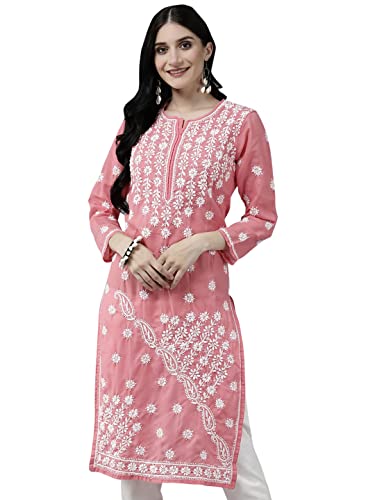 Image of Ada Women's Cotton Regular Fit Tunic Hand Embroidered Lucknowi Chikankari Ethnic Wear Kurta Kurti A130717