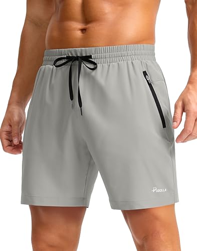 Image of Pudolla Men's Running Gym Shorts with Zipper Pockets 5 inch /7 inch / Lightweight Quick Dry Running Workout Athletic Short