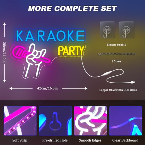 Image of Karaoke Party Neon Sign LED Neon Light Decor for Music Room & Karaoke Bar